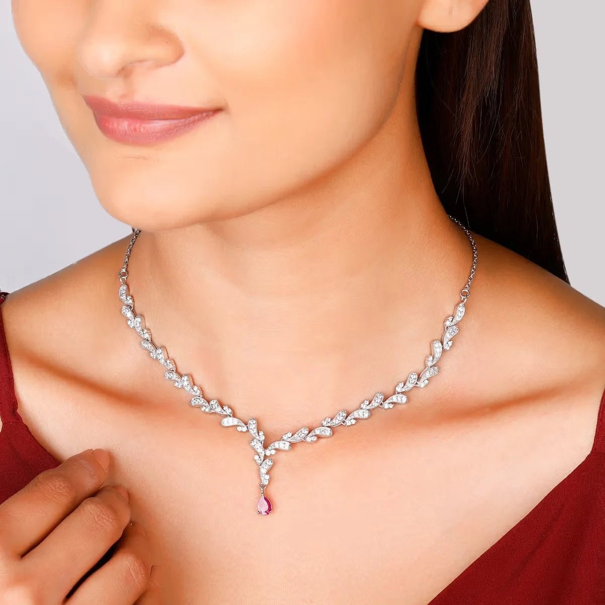Sterling Silver Ruby Detail Necklace for Women and Girls