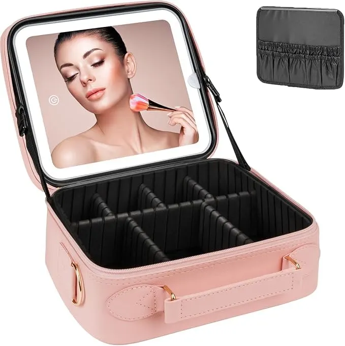 Premium Portable Makeup Organizer with LED Mirror & Adjustable Compartments