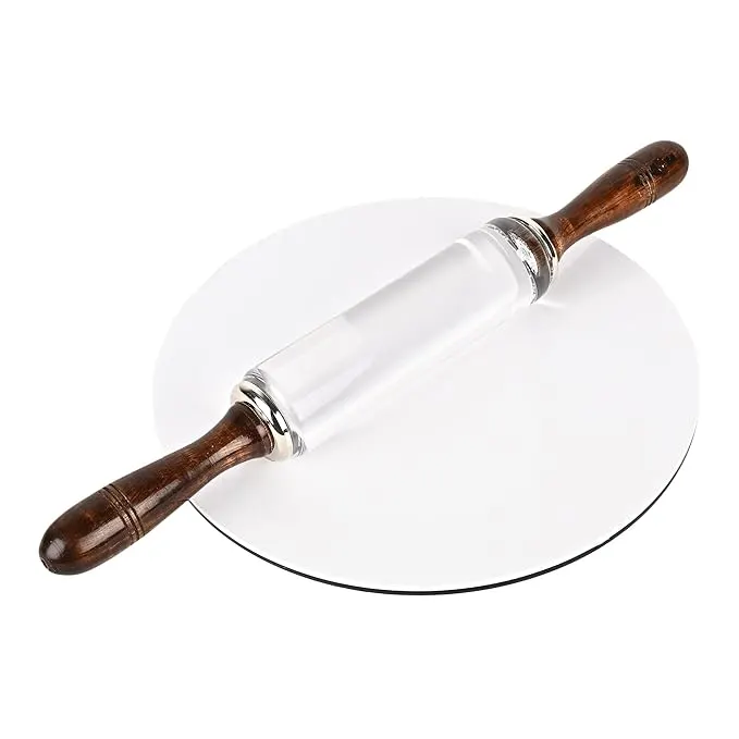 White Heavy Base Crystal Roti Roller/Chakla/chapati Maker Chakla with Stylish Crystal Belan The Dough - Upgrade Your Baking - Non-Stick & Zero Maintenance