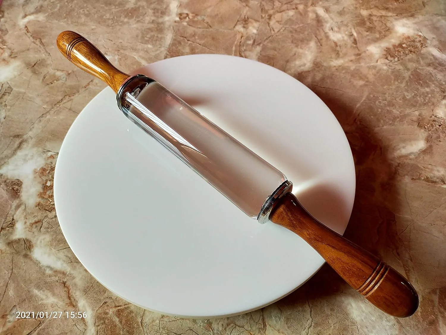 White Heavy Base Crystal Roti Roller/Chakla/chapati Maker Chakla with Stylish Crystal Belan The Dough - Upgrade Your Baking - Non-Stick & Zero Maintenance