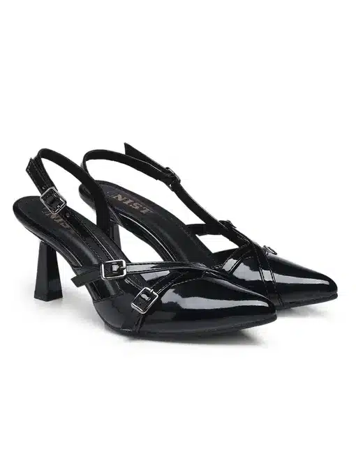 Stylish Black Pointed Toe Strap Heels