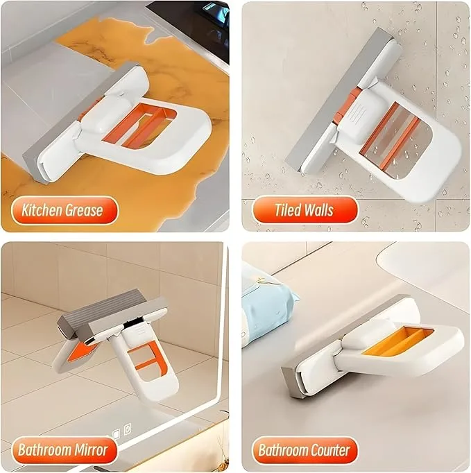 Multi-Surface Handheld Cleaning Squeegee with Built-In Scraper