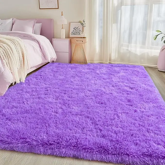 Fluffy Shag Rug, 5x7 Purple Indoor Modern Shaggy Area Rug